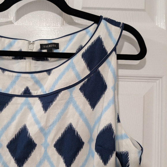 Talbots Blue White Linen Blend Sleeveless Knee Length Shift Dress in Size 16 - Picture 5 of 10